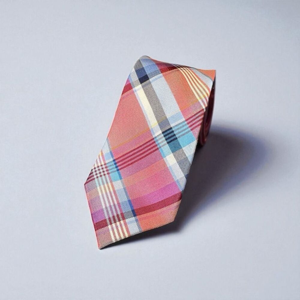 Tommy Hilfiger Men's Plaid Necktie  Red, Blue, White, Purple  Classic Slim Tie‎